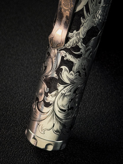One-Off 黄海龍 手彫り Steel Flame フラスク／シガーチューブ Steel Flame × Starlingear ブロンズSlicksterクリップ付き