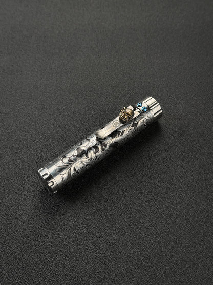 One-Off 黄海龍 手彫り Steel Flame フラスク／シガーチューブ Steel Flame × Starlingear ブロンズSlicksterクリップ付き