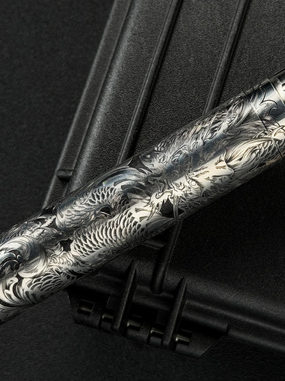One-Off 黄海龍 手彫り Steel Flame フラスク／シガーチューブ Steel Flame × Starlingear ブロンズSlicksterクリップ付き