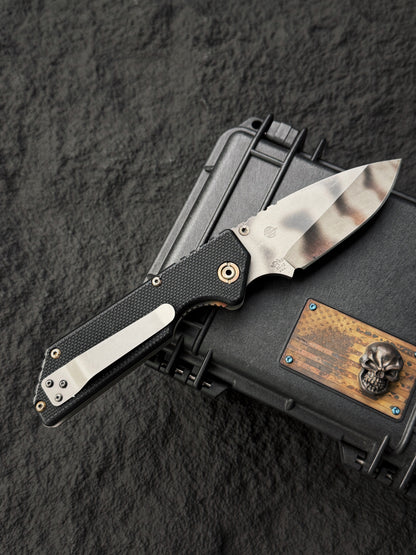 希少 オールドスクール Strider Knives AR Paul Bos フレイムマーク入り｜BG-42鋼・ブラックG10
