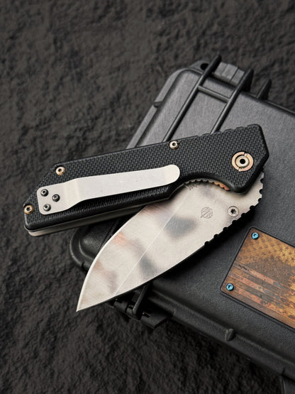 希少 オールドスクール Strider Knives AR Paul Bos フレイムマーク入り｜BG-42鋼・ブラックG10