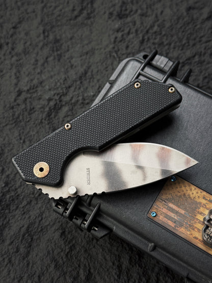 希少 オールドスクール Strider Knives AR Paul Bos フレイムマーク入り｜BG-42鋼・ブラックG10