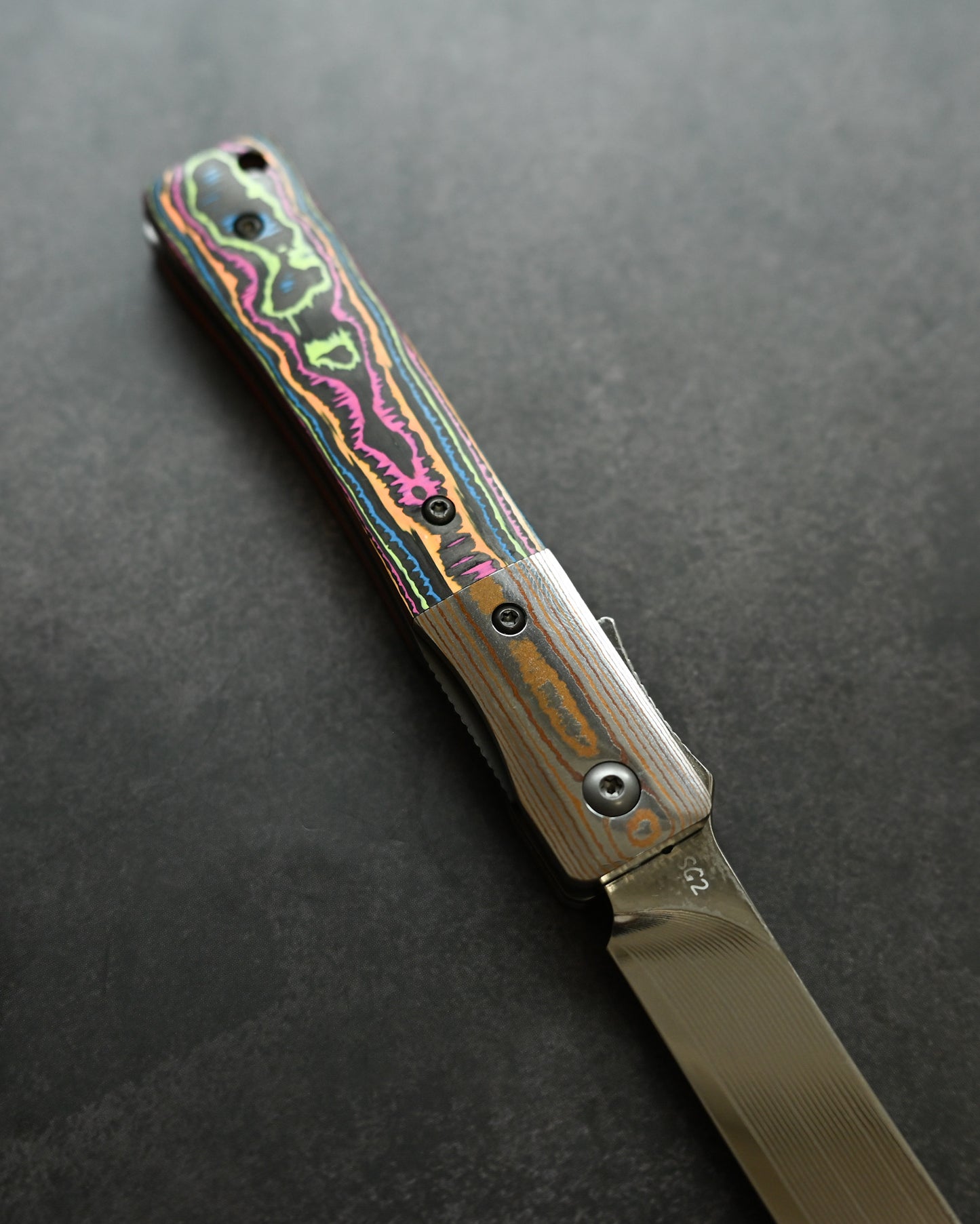 Haoworks Design Eirou Japan SG2 Laminated Steel Folding Knife Neon Lava Handle