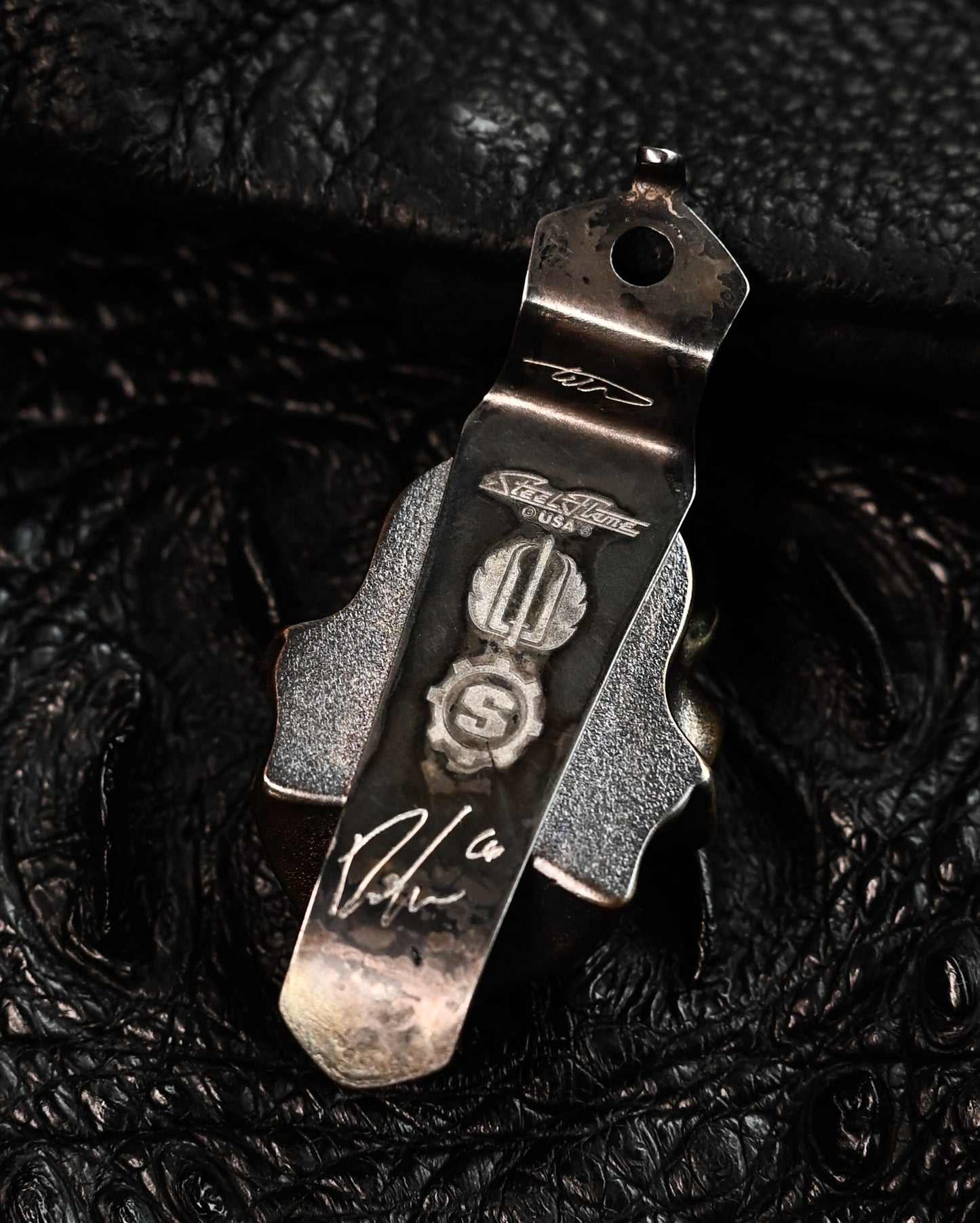 希少 Steel Flame × Starlingear × Strider Knives XXXL ブロンズ Devil Slickster ポケットクリップ サイン入りモデル