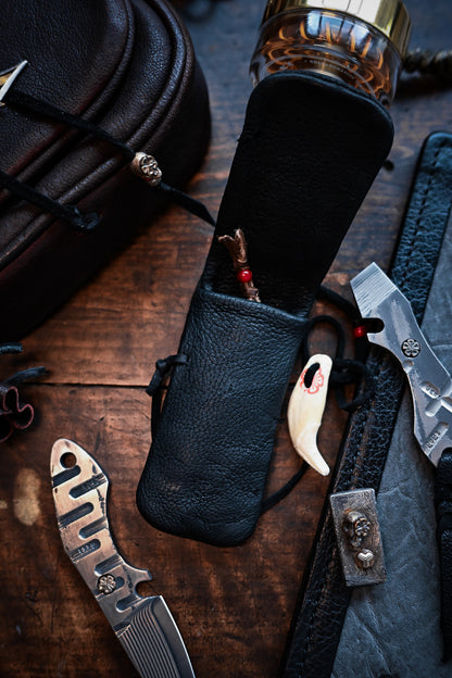 One-Off Rare Bear Leather Wtopia Custom Vintage EDC Knife Pouch Bear Fang Accent Handmade in Tokyo
