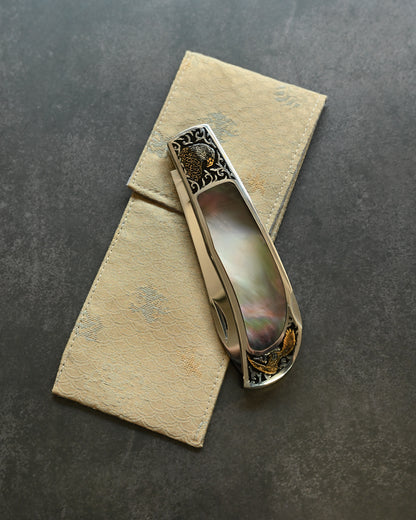 Katsuhiko Miura Handmade Folding Knife – Mother-of-Pearl Inlay & Engraved Eagle