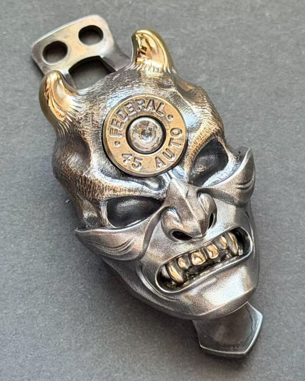 Steel Flame ブロンズ XXXL 般若スカル シルバーマスク 45A インレイ フラッシュライトクリップ