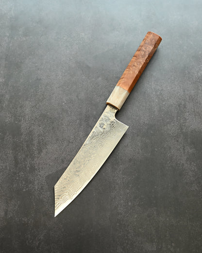Saruku Homura-Un Knife 165mm Japanese Kitchen Knife SPG2 Damascus  Burl Wood Handle  Buffalo Horn Ferrule