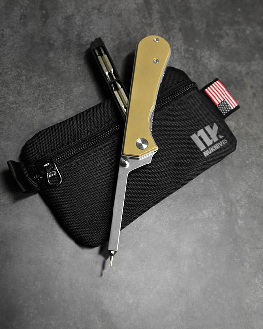 NUKNIVES T33 Multi-Functional Folding Screwdriver – Brass Handle (Includes EDC Pouch)