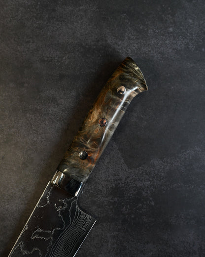 Takeshi Saji VG10 Damascus Gyuto 210mm Diamond Finish Stabilized Wood Handle – Handmade Japanese Chef Knife