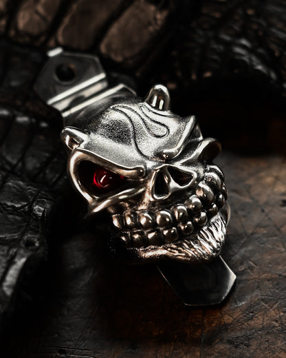 Rare Steel Flame × Starlingear × Strider Knives XXXL Silver Devil Slickster Ruby Eye Pocket Clip – Signed Edition