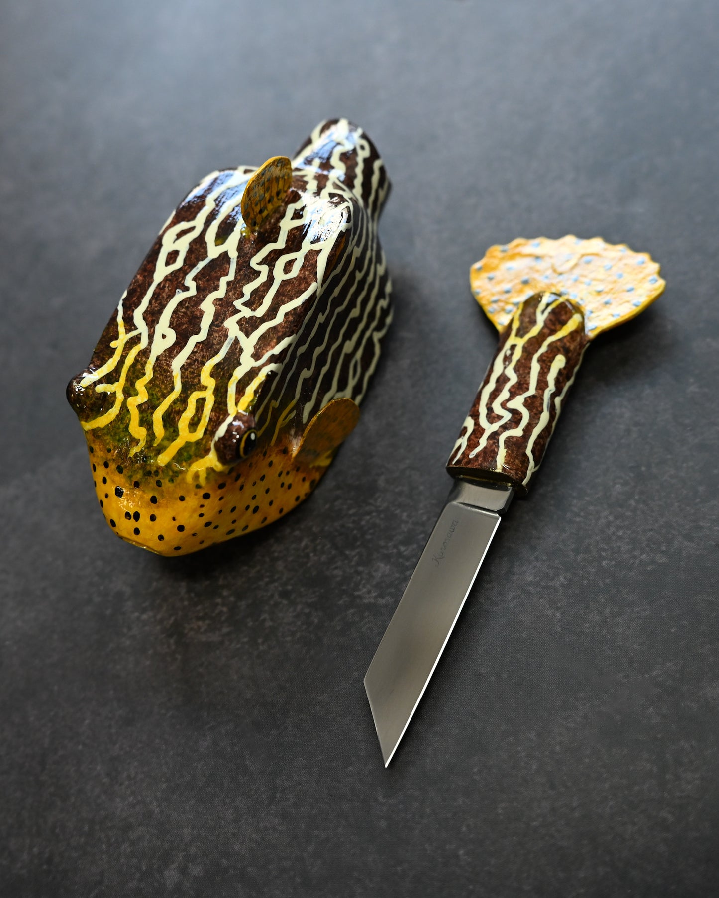 Tsuguo Kurosawa Handmade Mini Knife – Reticulated Boxfish Design