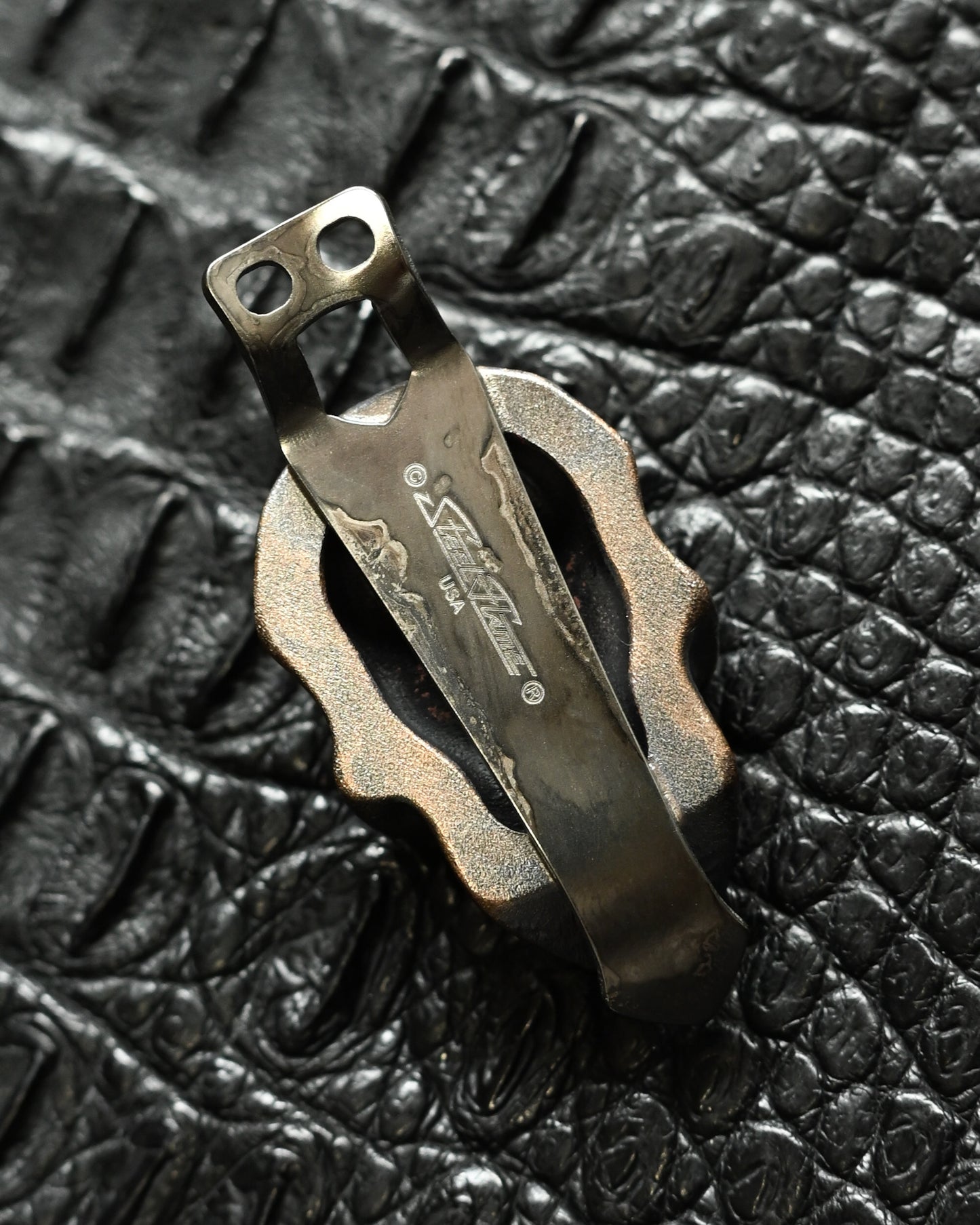 Steel Flame Skull Two-Hole Pocket Clip – Bronze / XXXXL / Federal .45 Auto Inlay / Limited Edition