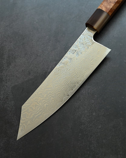 Saruku Homura-Un Santoku Knife 180mm Japanese Kitchen Knife SPG2 Damascus  Burl Wood Handle  Buffalo Horn Ferrule