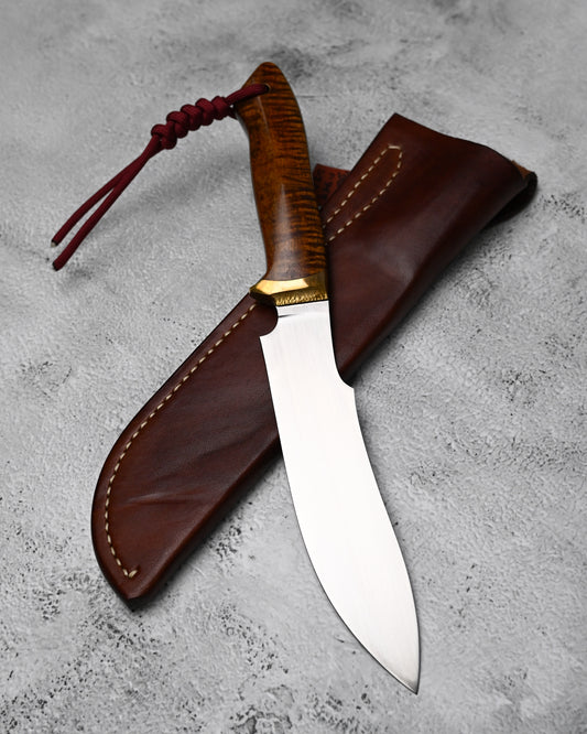 Japan Made Hiroshi Saito Handmade Gin3 Outdoor Knife｜Snakewood Handle｜Vegetable-Tanned Leather Sheath