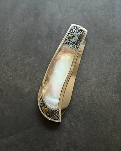 Katsuhiko Miura Handmade Folding Knife – Mother-of-Pearl Inlay & Engraved Eagle