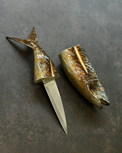 Tsuguo Kurosawa Handmade Mini Knife – Laminated Steel · Grilled Fish Design