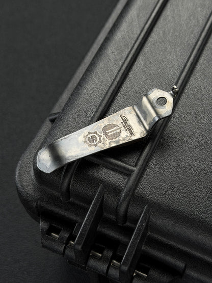 Steel Flame × Starlingear × Strider Knives Collaboration Crusader Orange-Peel Bronze Shield Pocket Clip