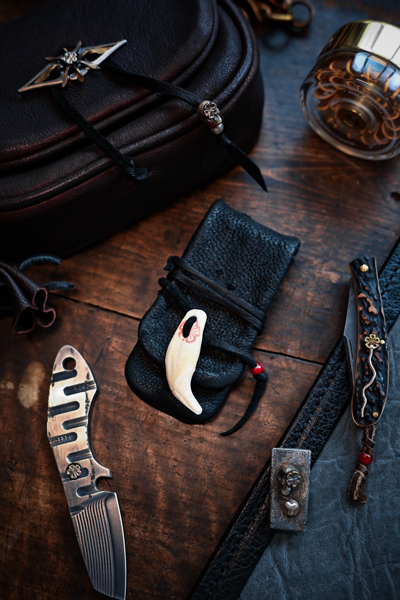 One-Off Rare Bear Leather Wtopia Custom Vintage EDC Knife Pouch Bear Fang Accent Handmade in Tokyo
