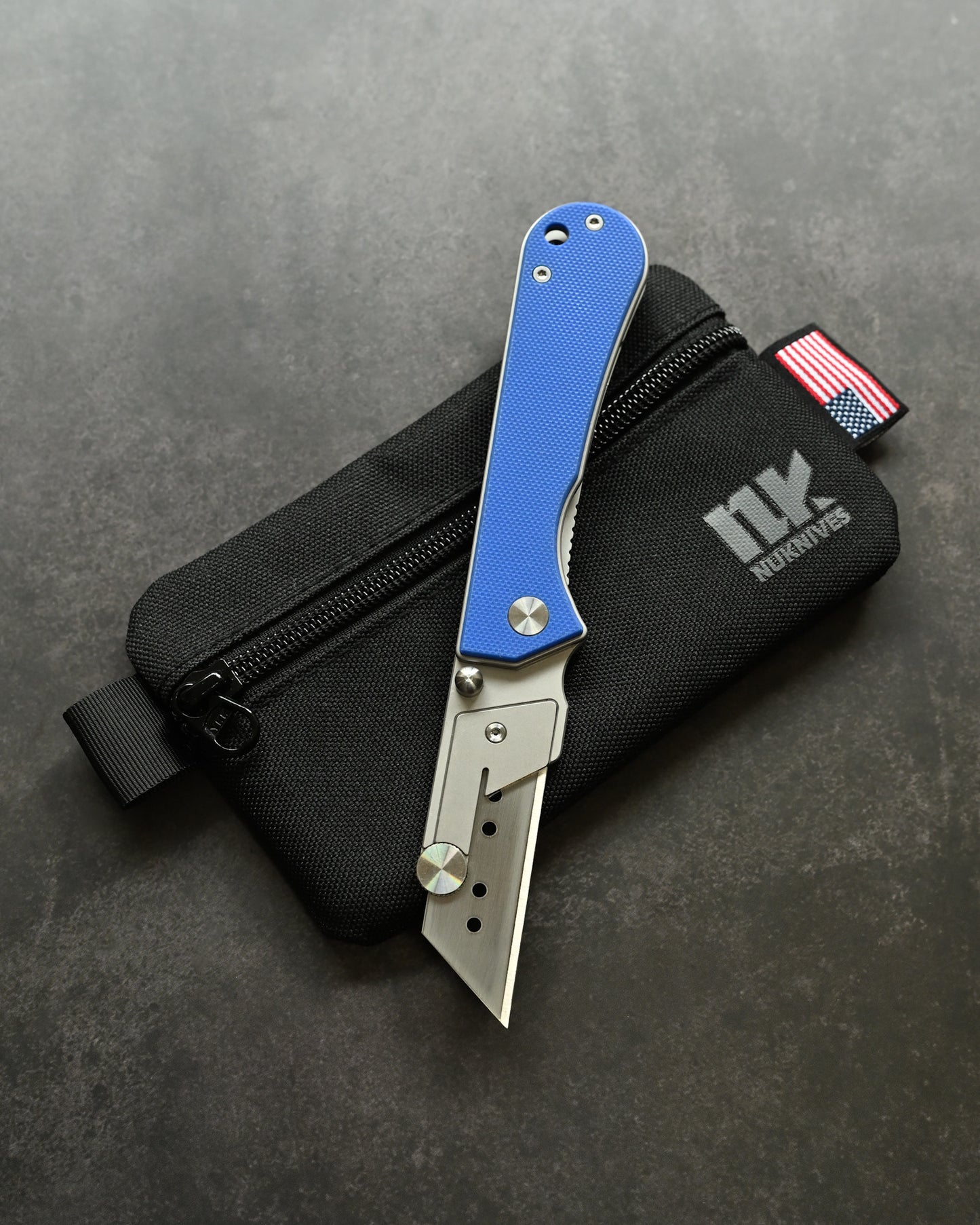 NUKNIVES G10 Blue Handle Quick-Open Replaceable Blade Utility Knife | Kumpanter U23