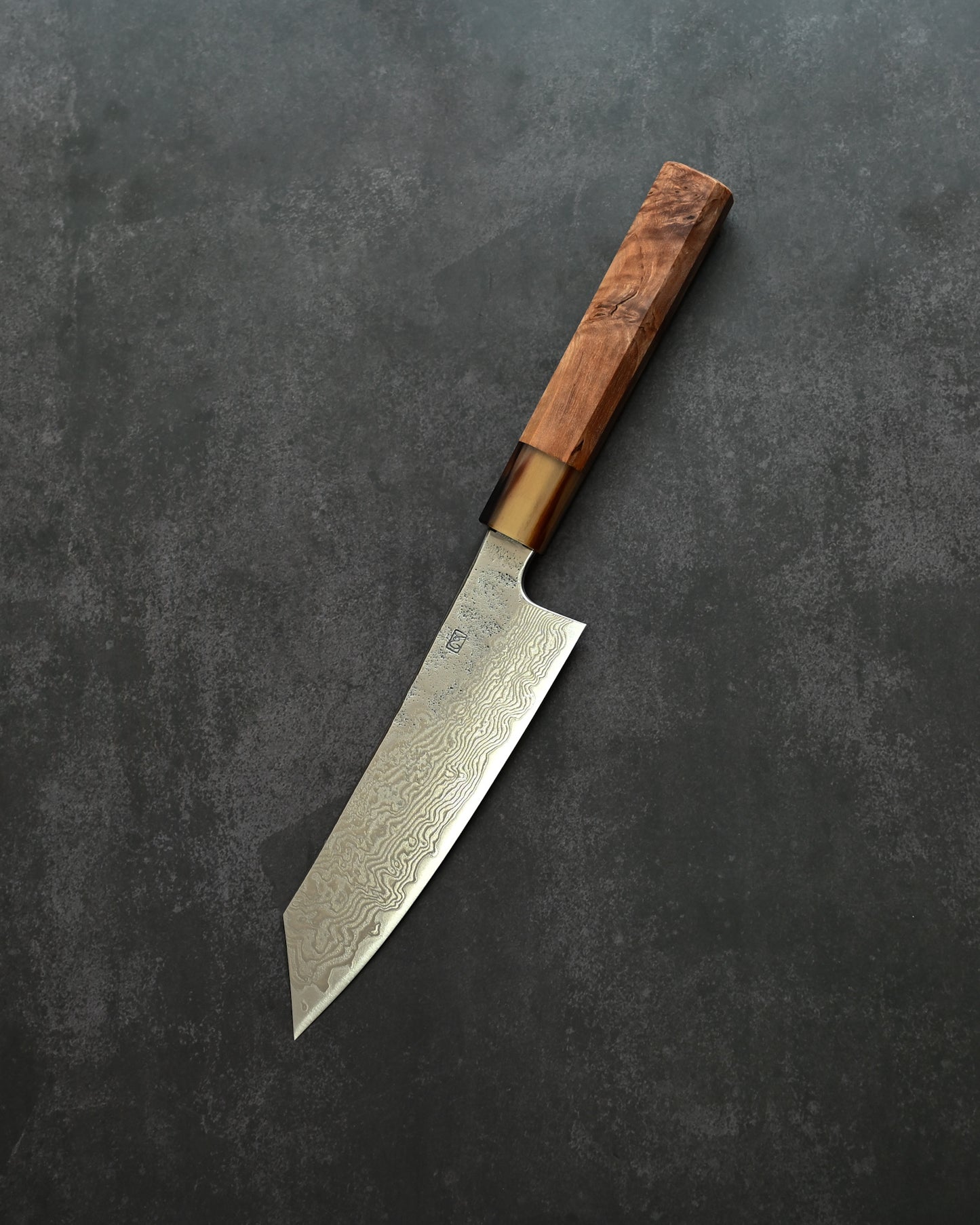 Saruku Homura-Un Knife 165mm Japanese Kitchen Knife SPG2 Damascus  Burl Wood Handle  Buffalo Horn Ferrule