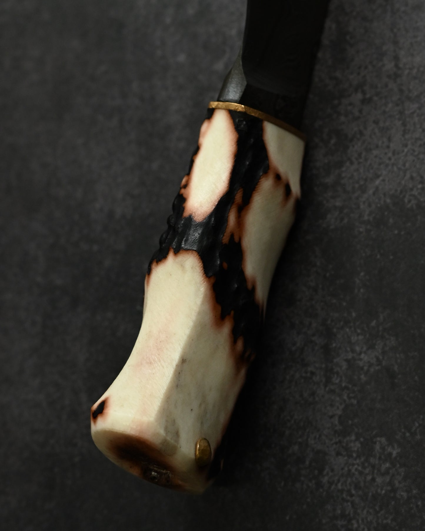 Wtopia Petty Camp – Handmade Japanese Damascus Knife with Antler Handle & Leather Sheath