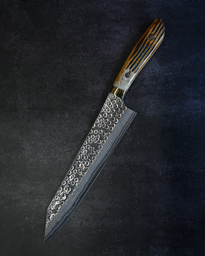 Takeshi Saji Tsuchime Damascus Gyuto 240mm – Deer Antler Handle – Handmade Japanese Chef Knife