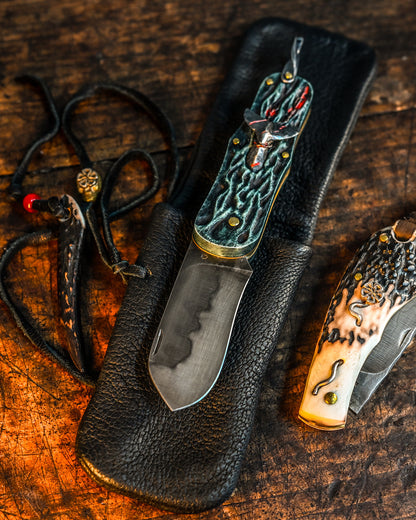 Handmade in Japan - Wtopia Works Exclusive Knife Collector's Case with Rare Leather and Hokkaido Antler Accents