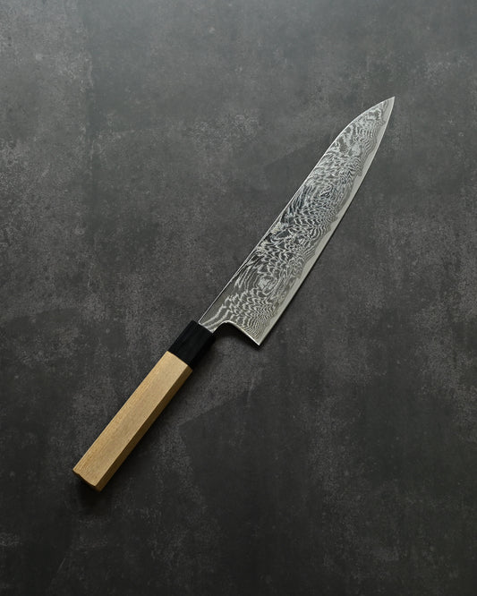 Kanetaka VG10 Damascus Gyuto Knife 210mm | Mirror-Finish Handcrafted Japanese Chef’s Knife with Octagonal Wood Handle