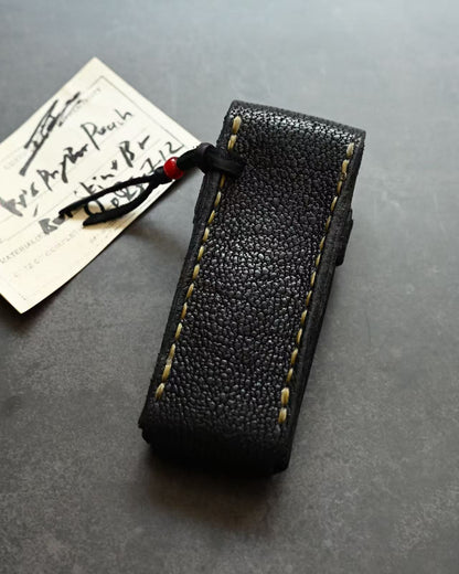 Wtopia Handmade Knife/Tool/Flashlight Pouch｜Japanese Bear Leather with Bronze Cherry Blossom Inlay｜Includes Pendant & Hand-Signed Birth Card