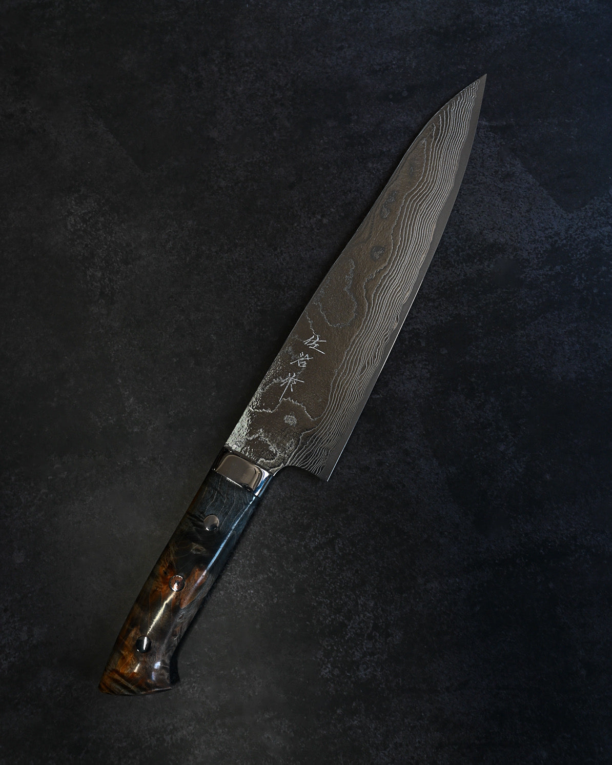 Takeshi Saji VG10 Damascus Gyuto 210mm Diamond Finish Stabilized Wood Handle – Handmade Japanese Chef Knife