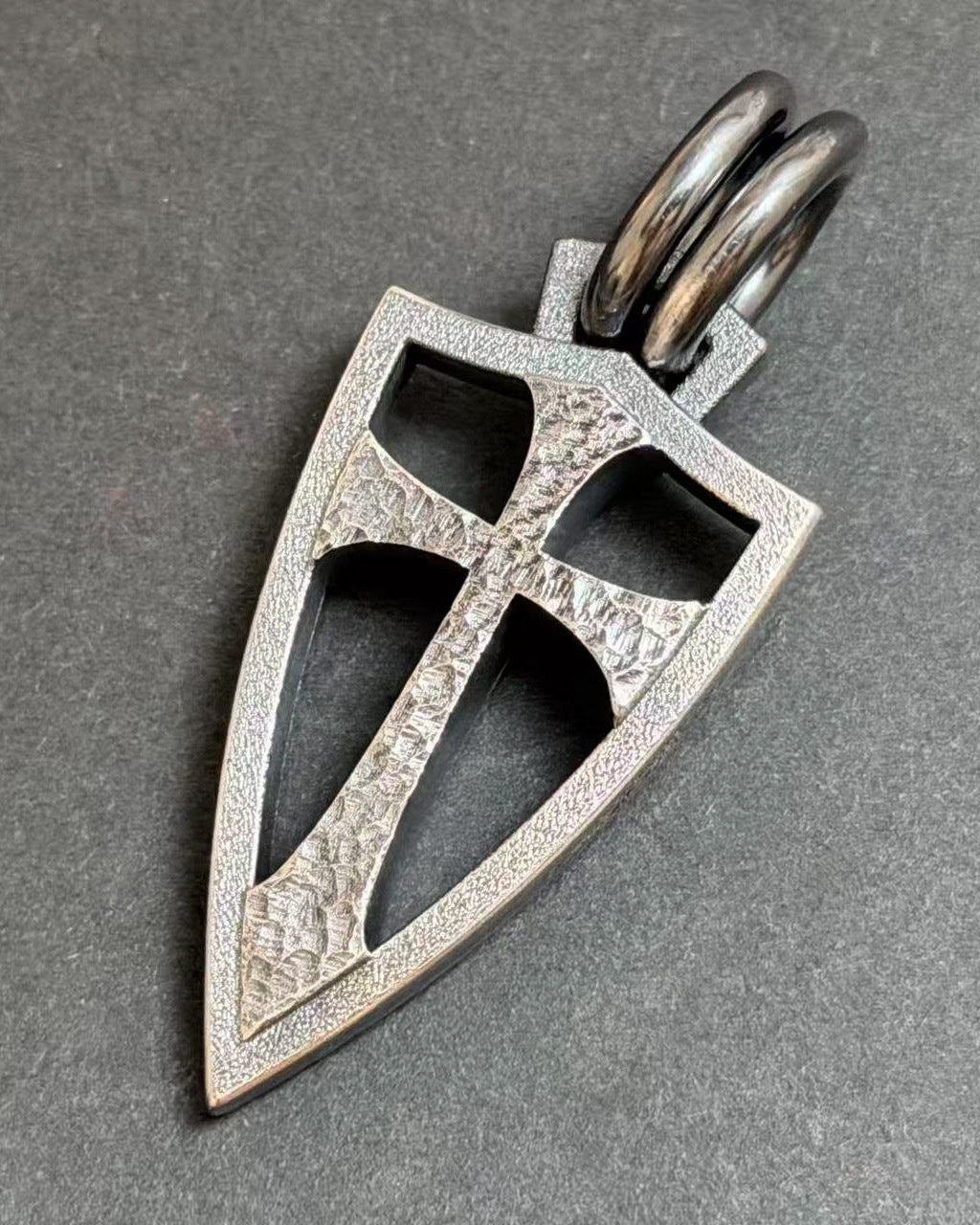 Steel Flame
New Release – XXL Double-Sided Hammered Crusader Shield Pendant
