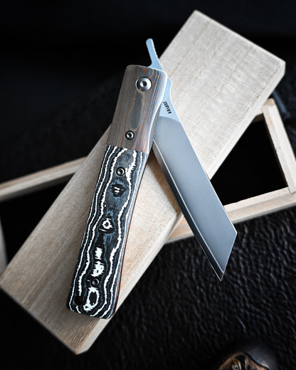 haoworks Eirou “Atsumori” – Obsidian Storm Custom Folding Knife / ZDP189 Blade