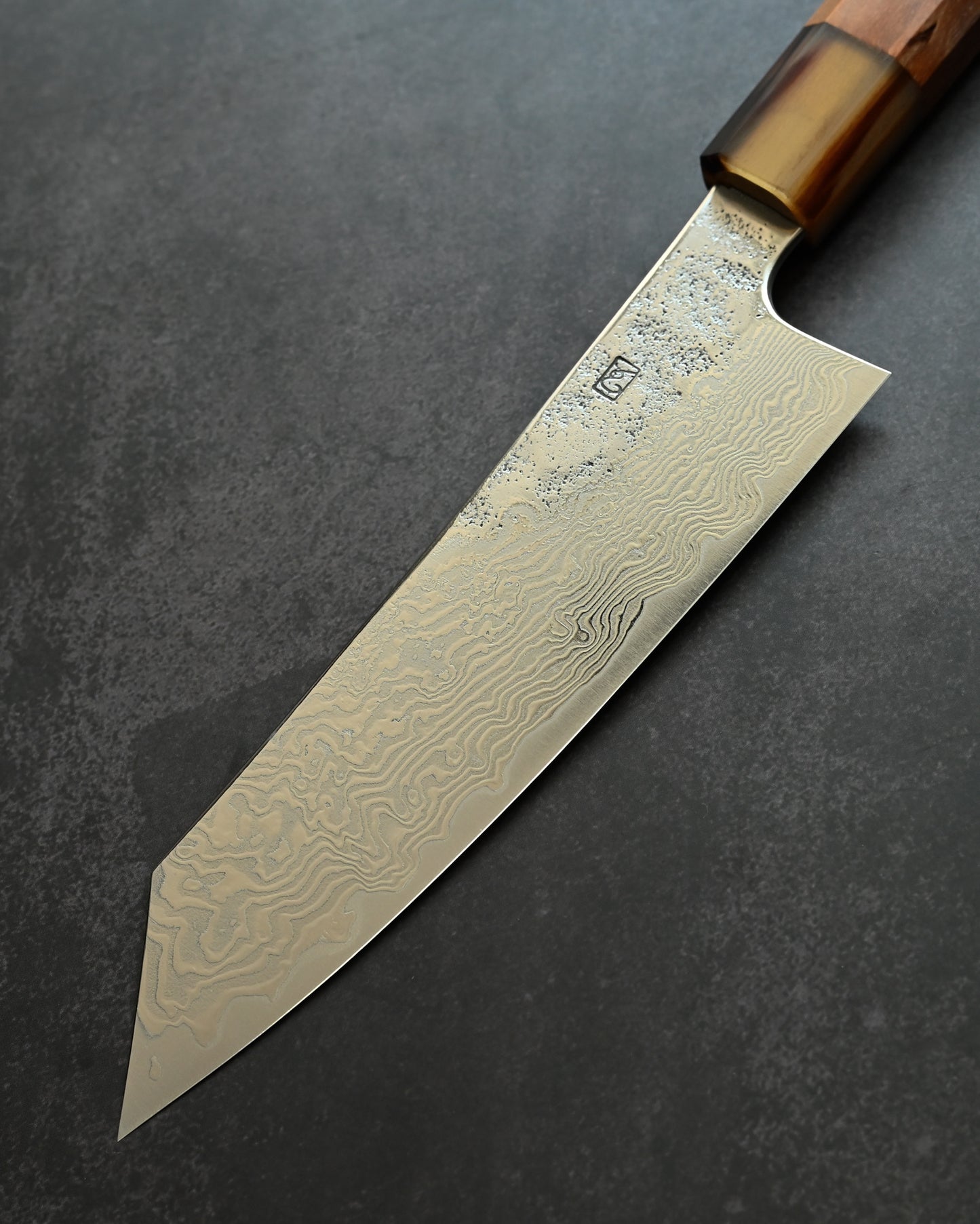 Saruku Homura-Un Knife 165mm Japanese Kitchen Knife SPG2 Damascus  Burl Wood Handle  Buffalo Horn Ferrule