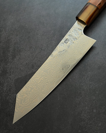 Saruku Homura-Un Knife 165mm Japanese Kitchen Knife SPG2 Damascus  Burl Wood Handle  Buffalo Horn Ferrule