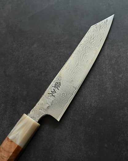 Saruku Homura-Un Petty Knife 135mm Japanese Kitchen Knife SPG2 Damascus  Burl Wood Handle  Buffalo Horn Ferrule