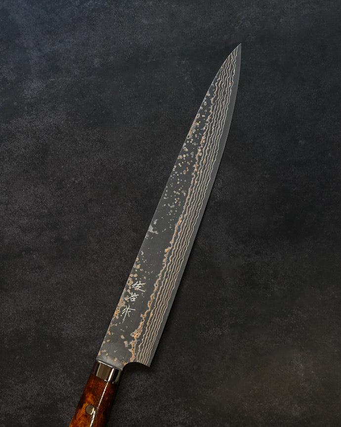 Takeshi Saji Chef KnifeVG10 Damascus  Sujihiki270mm – Brown Bone Handle