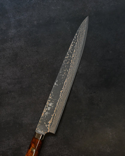 Takeshi Saji Chef KnifeVG10 Damascus  Sujihiki270mm – Brown Bone Handle