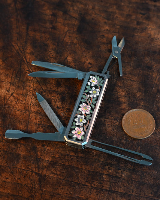 Elegant Sakura Multi-Tool Knife - Handmade by Katsuhiko Miura, Combining Utility and Aesthetics