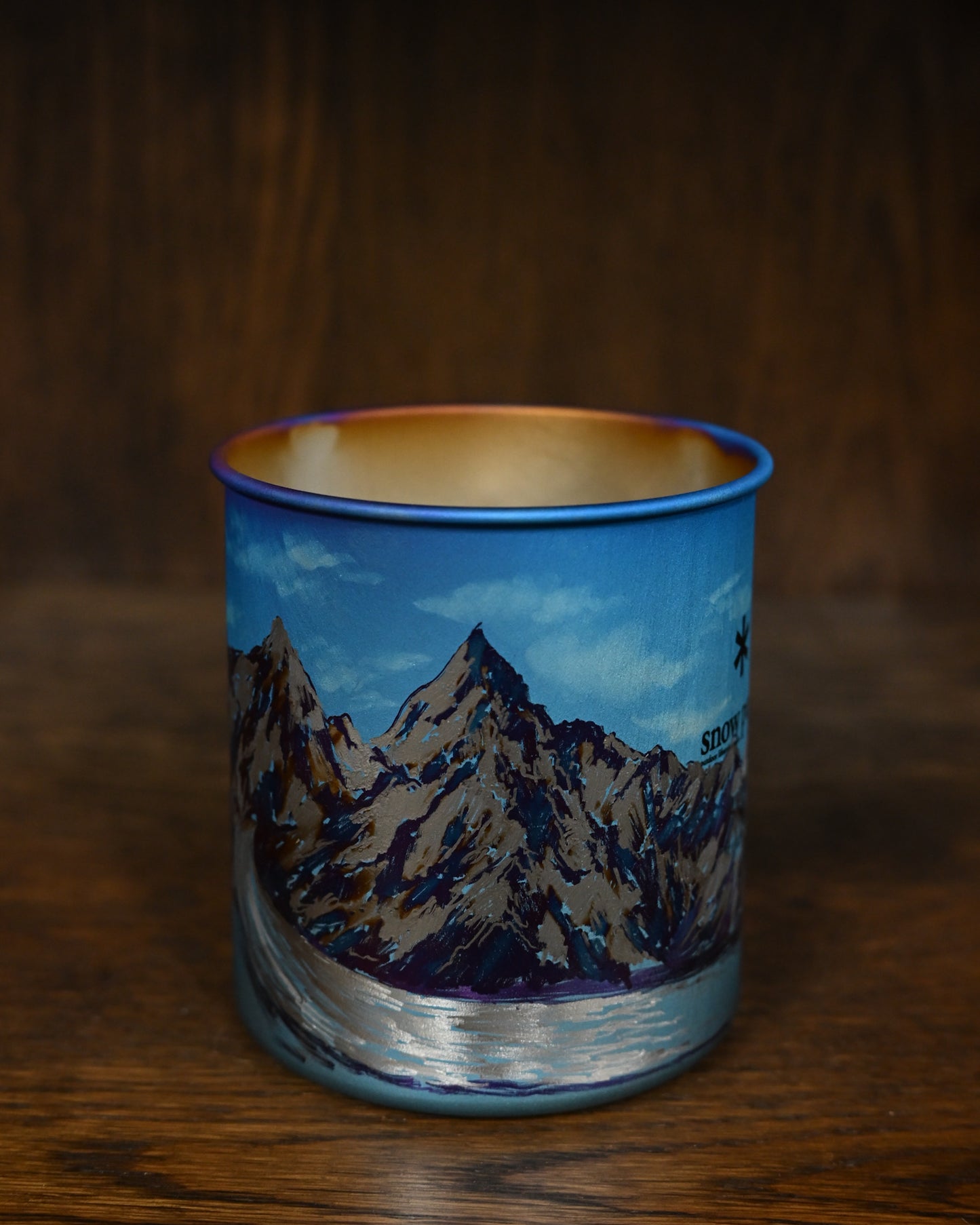 Hand-Carved Custom Edition Blue Snowfield Snow Peak Titanium Cup