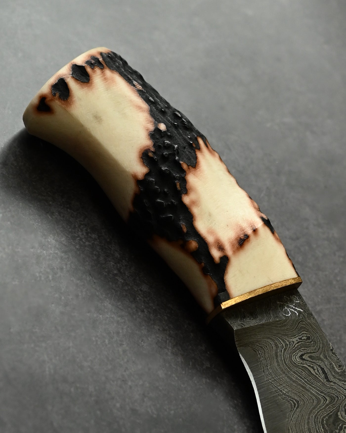 Wtopia Petty Camp – Handmade Japanese Damascus Knife with Antler Handle & Leather Sheath