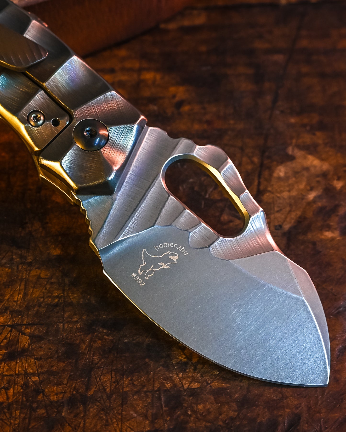 Homer Knife - T-Rex #392 Folding Knife | A Perfect Fusion of Anodized Titanium and Copper Bead