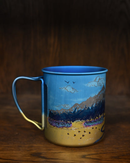 Hand-Carved Custom Edition Mountain & River Snow Peak Titanium Cup