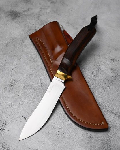 Japan Made Hiroshi Saito Handmade VG10 Outdoor Knife｜Desert Ironwood Handle｜Vegetable-Tanned Leather Sheath