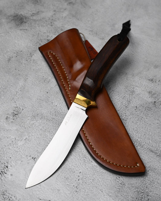 Japan Made Hiroshi Saito Handmade VG10 Outdoor Knife｜Desert Ironwood Handle｜Vegetable-Tanned Leather Sheath