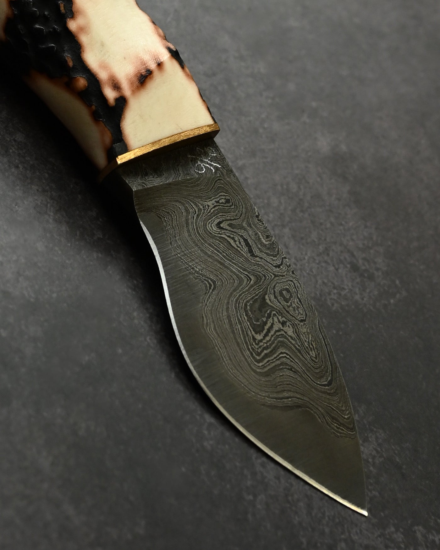 Wtopia Petty Camp – Handmade Japanese Damascus Knife with Antler Handle & Leather Sheath