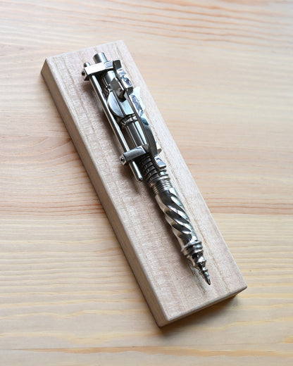 Nakayama Hideotoshi Handmade Tactical Pen – Slide Mechanism | Metal Polished Finish | Spiral Grip & Pocket Clip