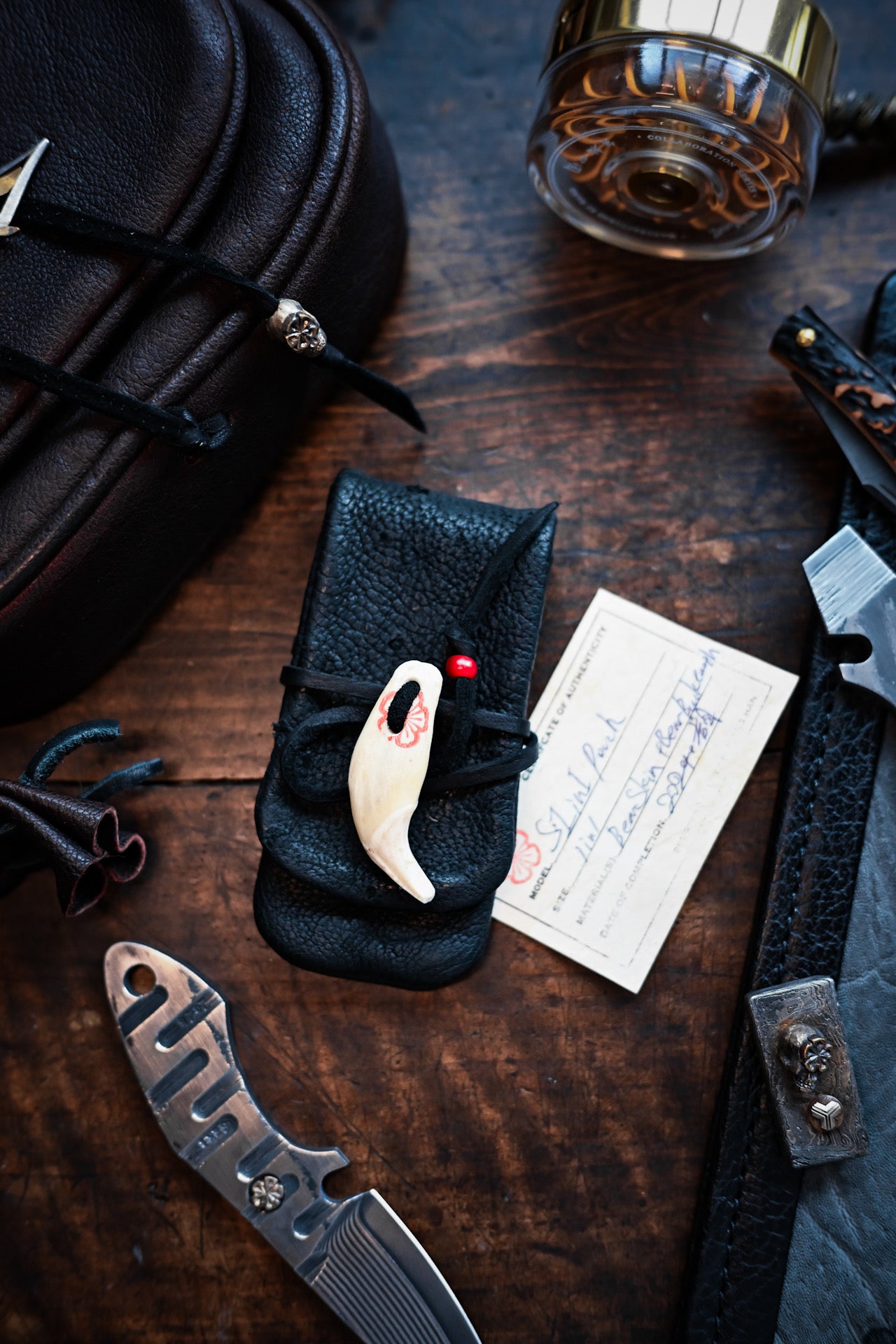 One-Off Rare Bear Leather Wtopia Custom Vintage EDC Knife Pouch Bear Fang Accent Handmade in Tokyo