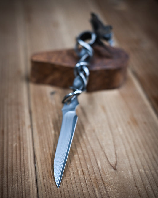 Hidetoshi Nakayama One-Off Orchid Flower Knife Laminated Steel Blade & Petals Shadow Wood Burl Stand