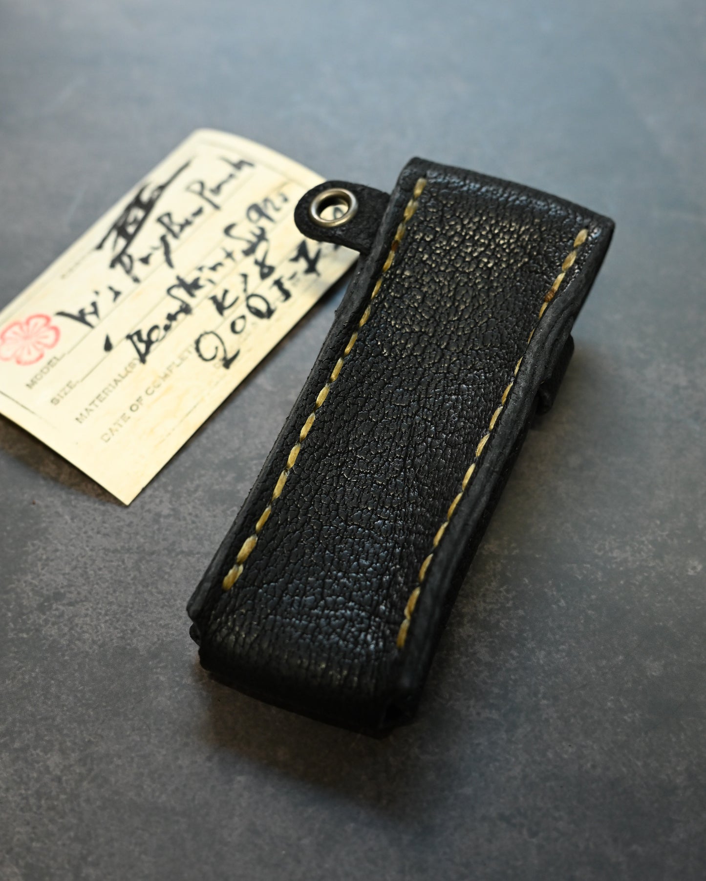 Wtopia One-off Bear Leather Knife Pouch | 925 Silver Apricot Blossom Inlay | Limited Handmade